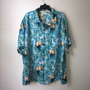 Caribbean Silk Blend Blue Toucan Pattern Tropical Shirt size 4XB